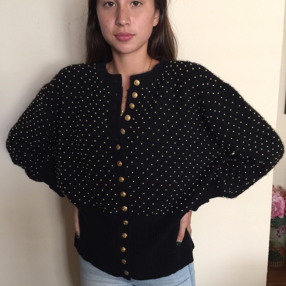 Black sweater with Gold buttons and ball studs